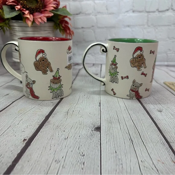 NWT ELI + ANA crimson holiday 21oz mug set Festive Dog-Themed hand painted - Picture 5 of 8
